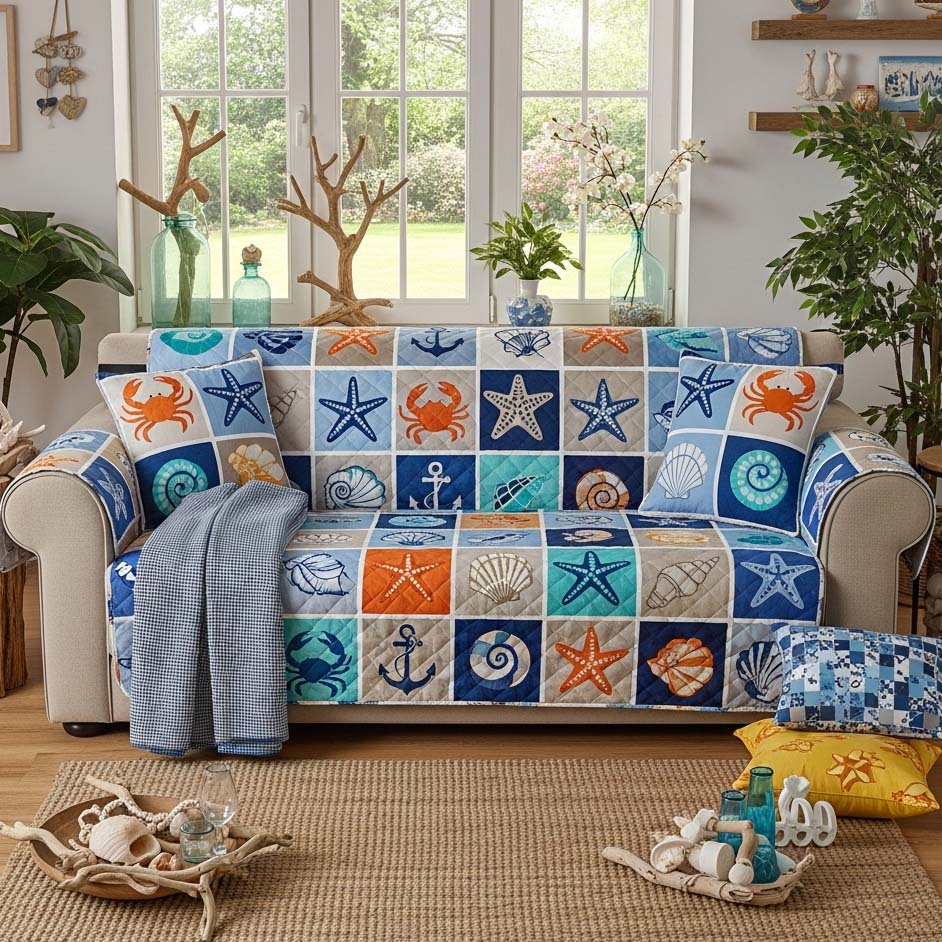 Seaside Mosaic Quilted Sofa Cover GFTOHD14362
