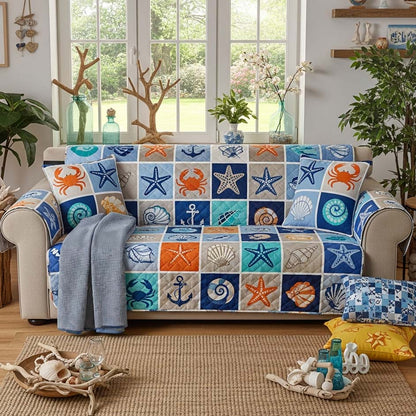 Seaside Mosaic Quilted Sofa Cover GFTOHD14362