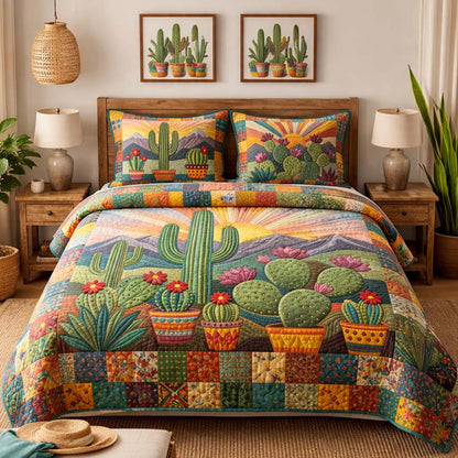 Desert Bloom Cactus 3-Piece Quilted Bedding Set GFTOHD14382