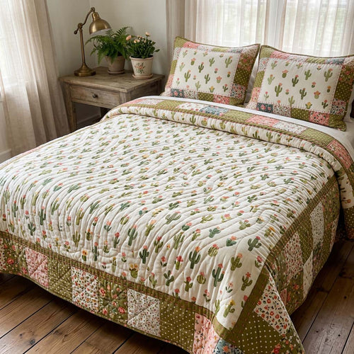 Mini Cactus Garden 3-Piece Quilted Bedding Set GFTOHD14383