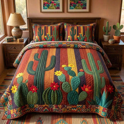 Sunset Cactus Field 3-Piece Quilted Bedding Set GFTOHD14384