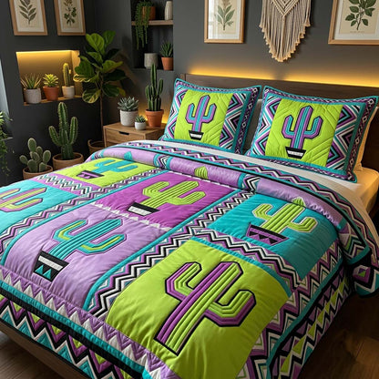 Neon Cactus Pop 3-Piece Quilted Bedding Set GFTOHD14387