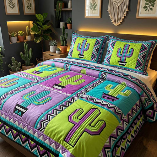 Neon Cactus Pop 3-Piece Quilted Bedding Set GFTOHD14387