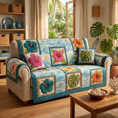Ocean Bloom Quilted Sofa Cover GFTOHD14435