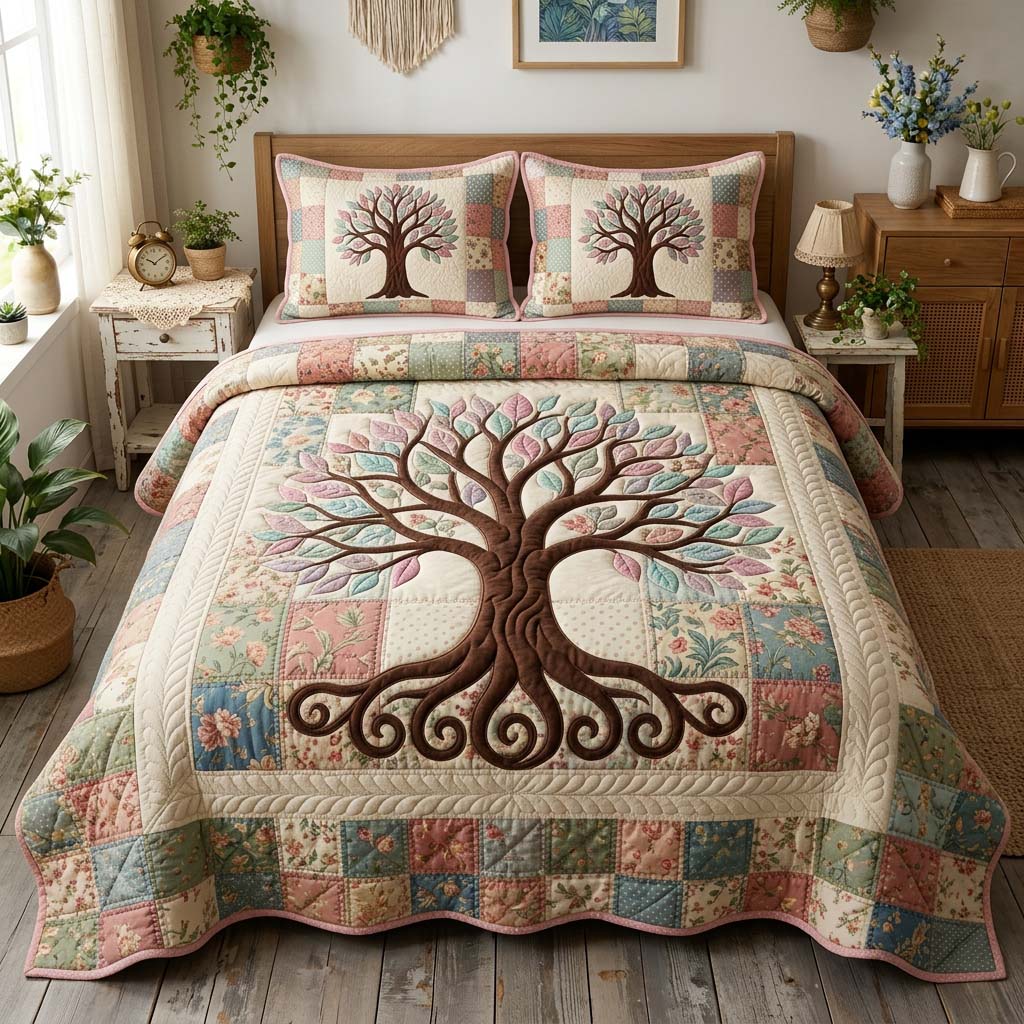 Tree Of Life 3-Piece Quilted Bedding Set GFTOHD14481