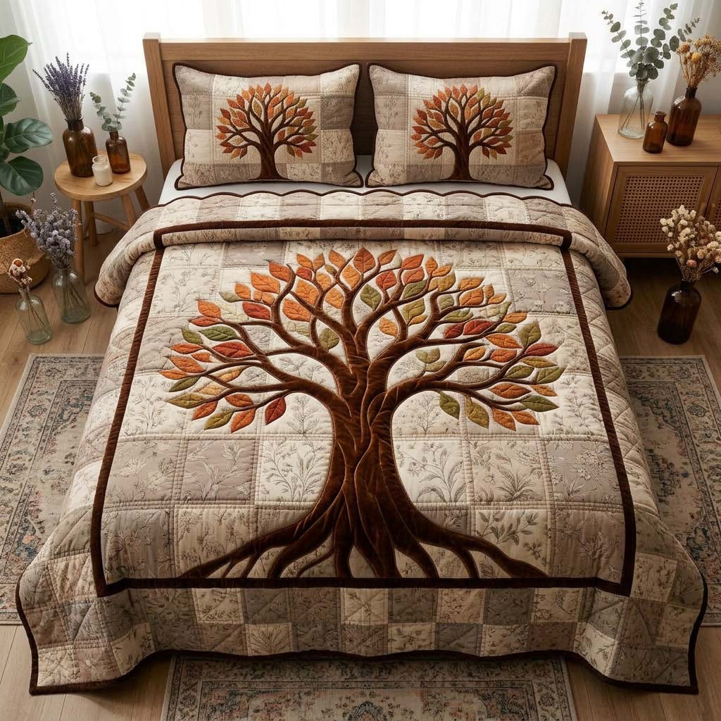 Tree Of Life 3-Piece Quilted Bedding Set GFTOHD14484