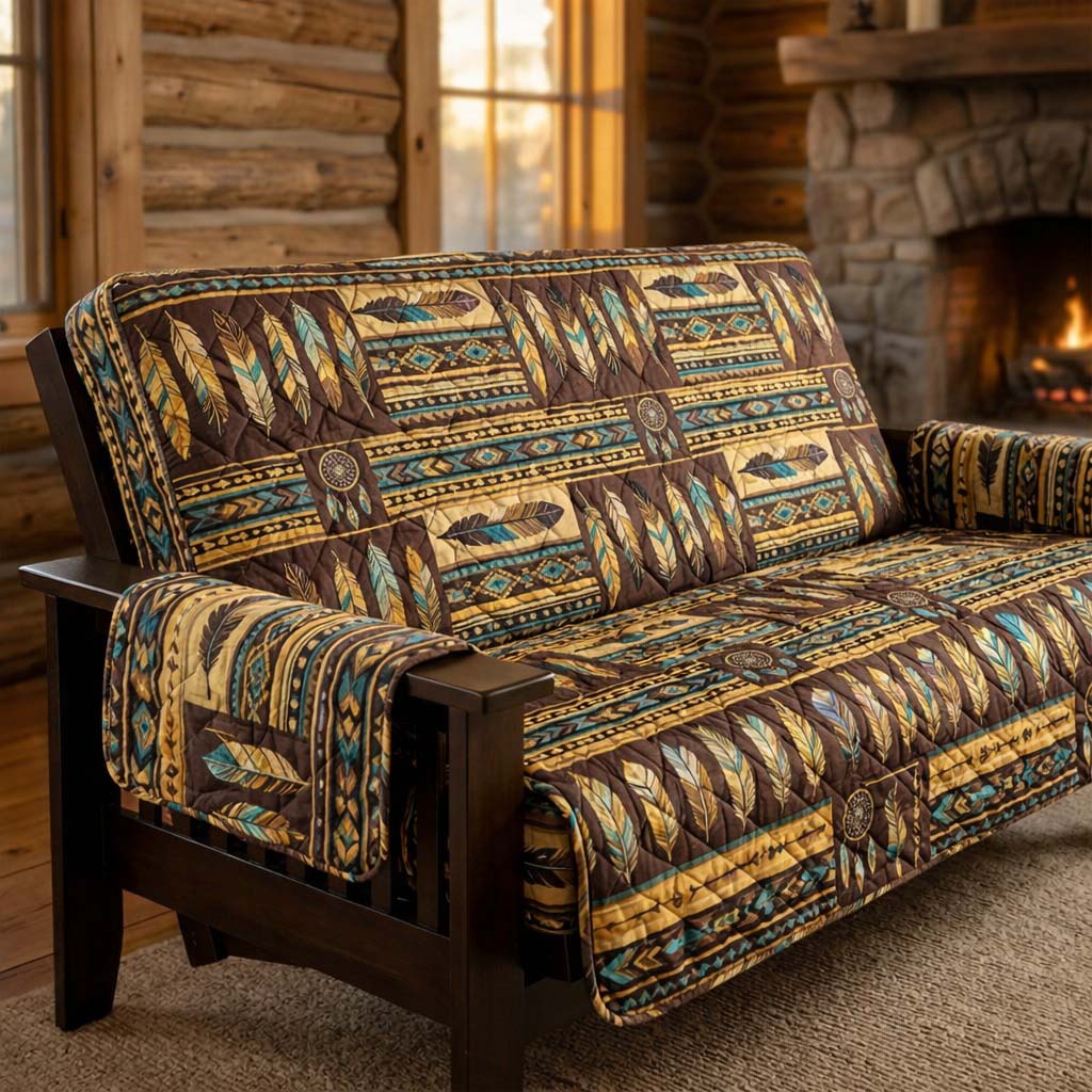 Tribal Feather Harmony Quilted Sofa Cover GFTOHD14502