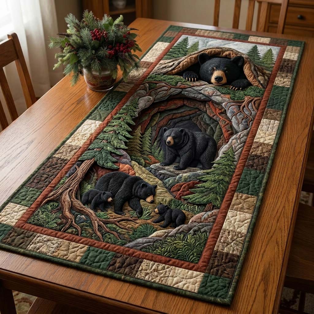 Forest Bear Family Quilted Table Runner GFTOHD14516