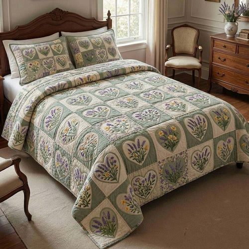 Lavender Garden Hearts 3-Piece Quilted Bedding Set GFTOHD14623