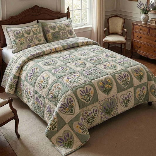 Lavender Garden Hearts 3-Piece Quilted Bedding Set GFTOHD14623