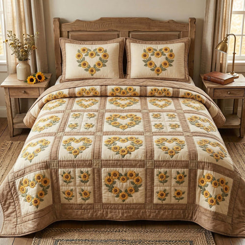 Sunflower Patchwork Bloom 3-Piece Quilted Bedding Set GFTOHD14624