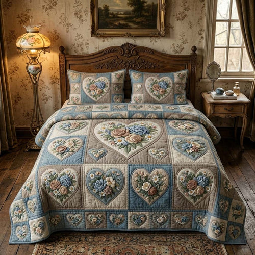 Blue Blossom Garden 3-Piece Quilted Bedding Set GFTOHD14626