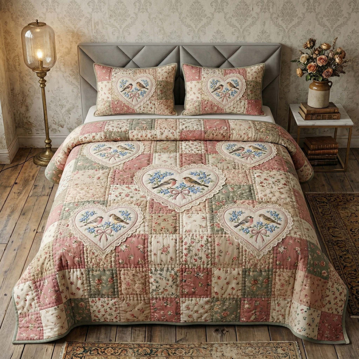 Birdsong Garden Quilt 3-Piece Quilted Bedding Set GFTOHD14627