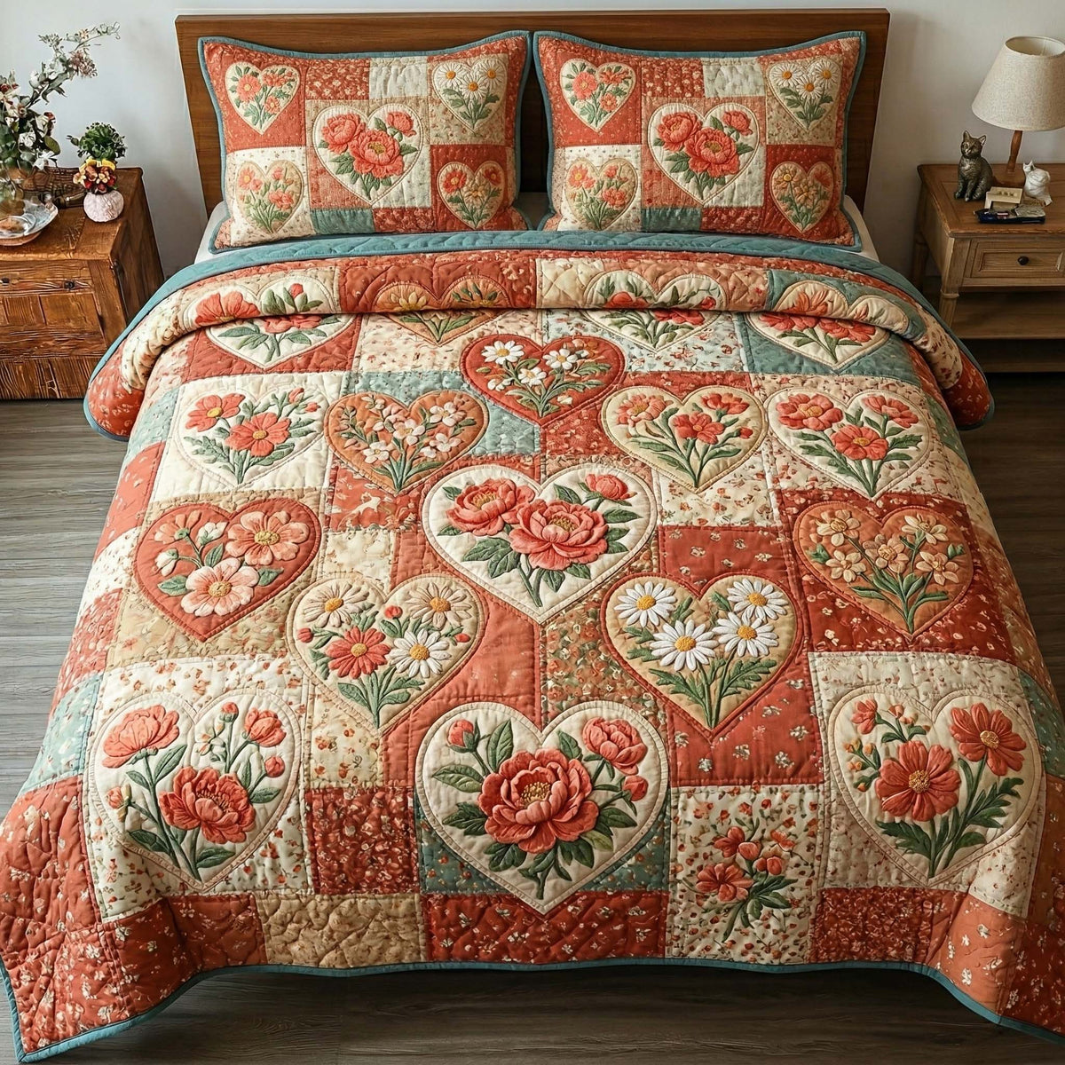 Coral Bloom Garden 3-Piece Quilted Bedding Set GFTOHD14629