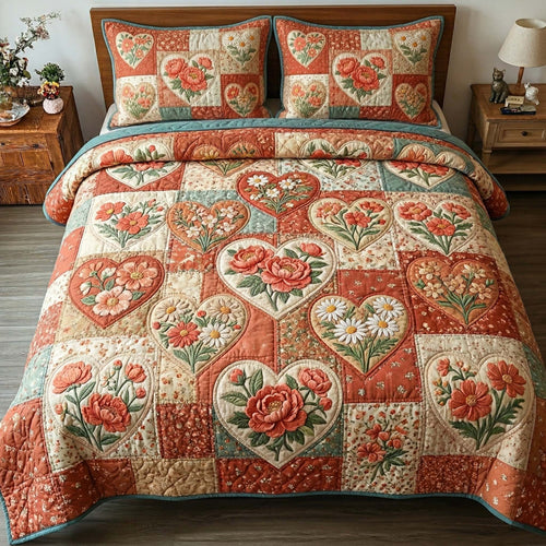 Coral Bloom Garden 3-Piece Quilted Bedding Set GFTOHD14629
