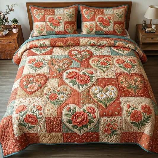 Coral Bloom Garden 3-Piece Quilted Bedding Set GFTOHD14629