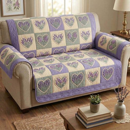 Lavender Hearts Quilted Sofa Cover GFTOHD14726