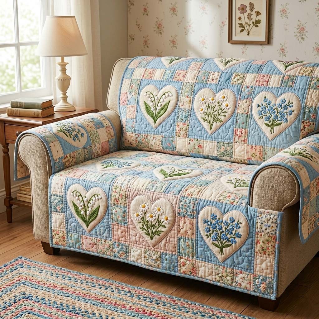 Spring Blossom Quilted Sofa Cover GFTOHD14727