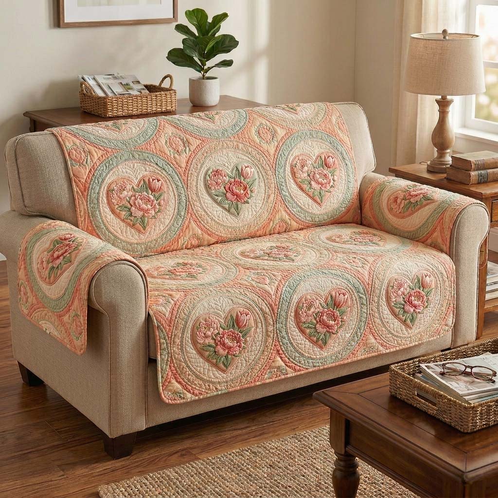 Peony Charm Quilted Sofa Cover GFTOHD14728