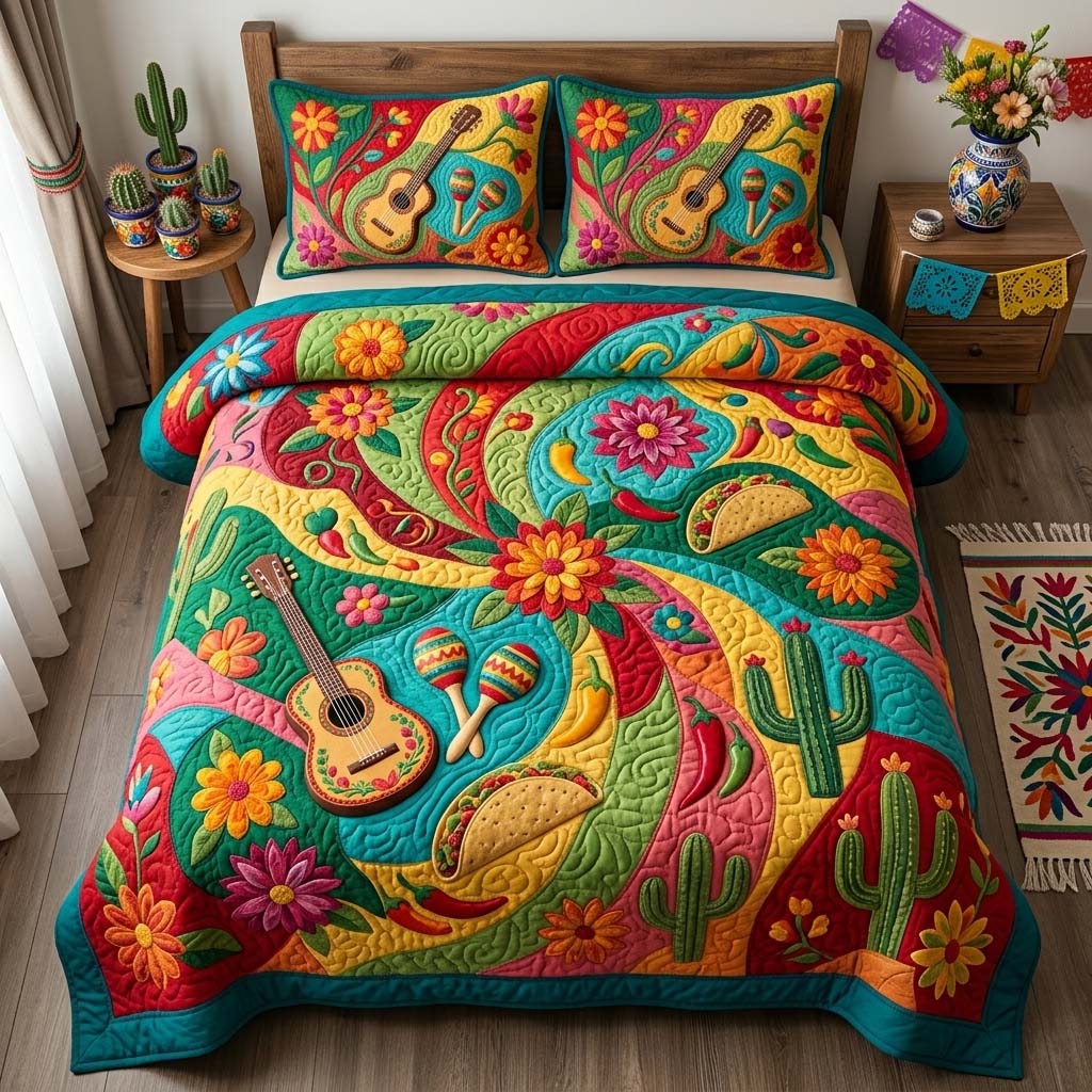 Fiesta Night Garden 3-Piece Quilted Bedding Set GFTOHD14834
