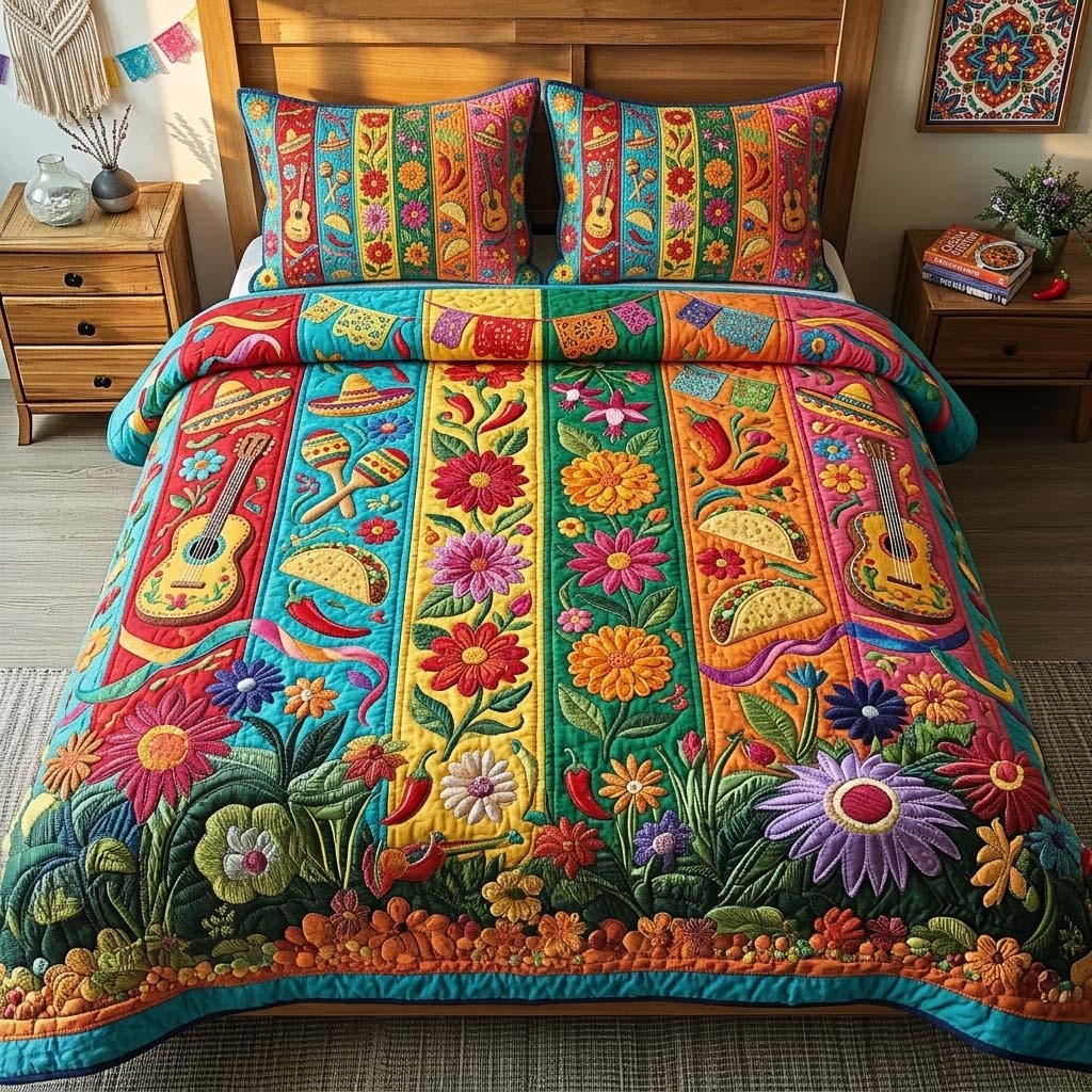 Sombrero Fiesta Rays 3-Piece Quilted Bedding Set GFTOHD14836