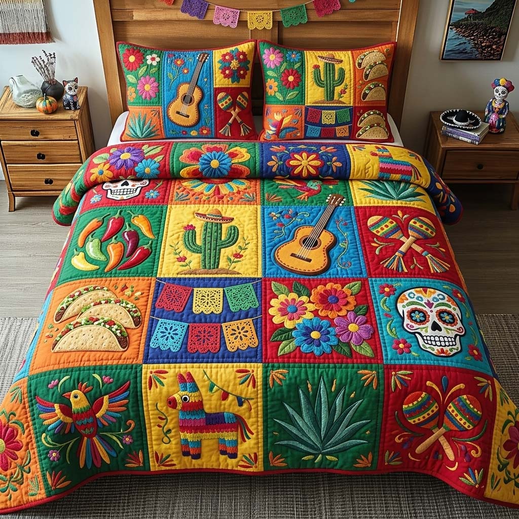Fiesta Patchwork Joy 3-Piece Quilted Bedding Set GFTOHD14837