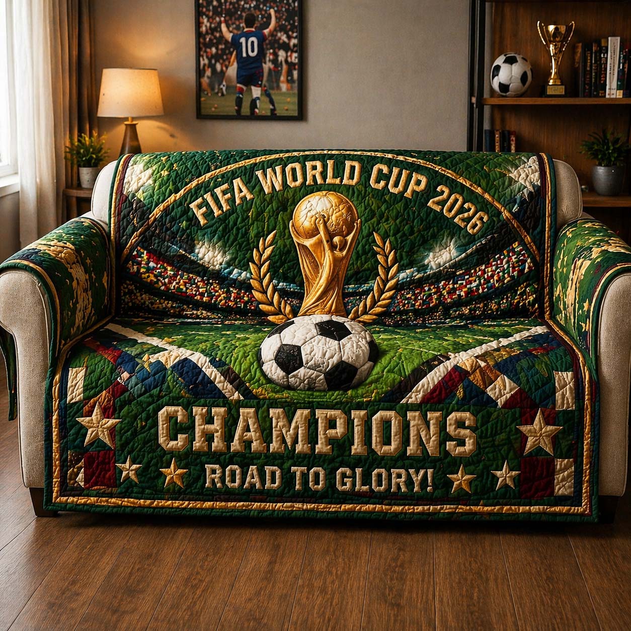 Golden Glory Cup Quilted Sofa Cover GFTOHD14839