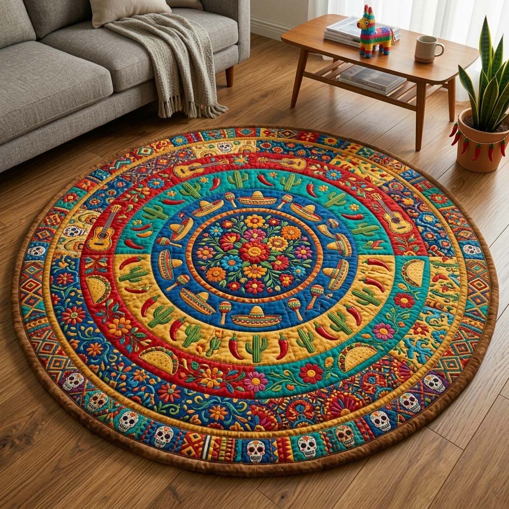 Fiesta Bloom Circle Quilted Round Mat GFTOHD14860