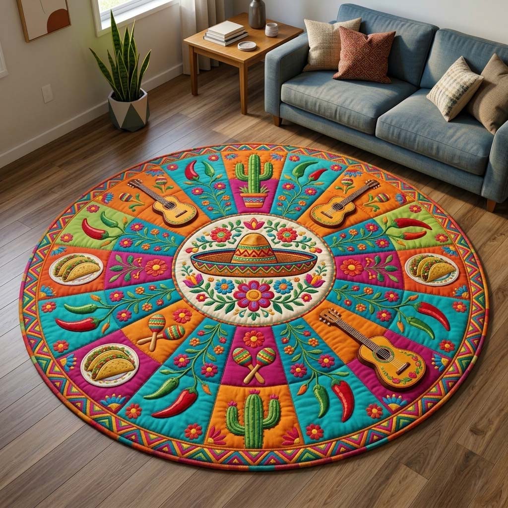 Fiesta Swirl Garden Quilted Round Mat GFTOHD14861