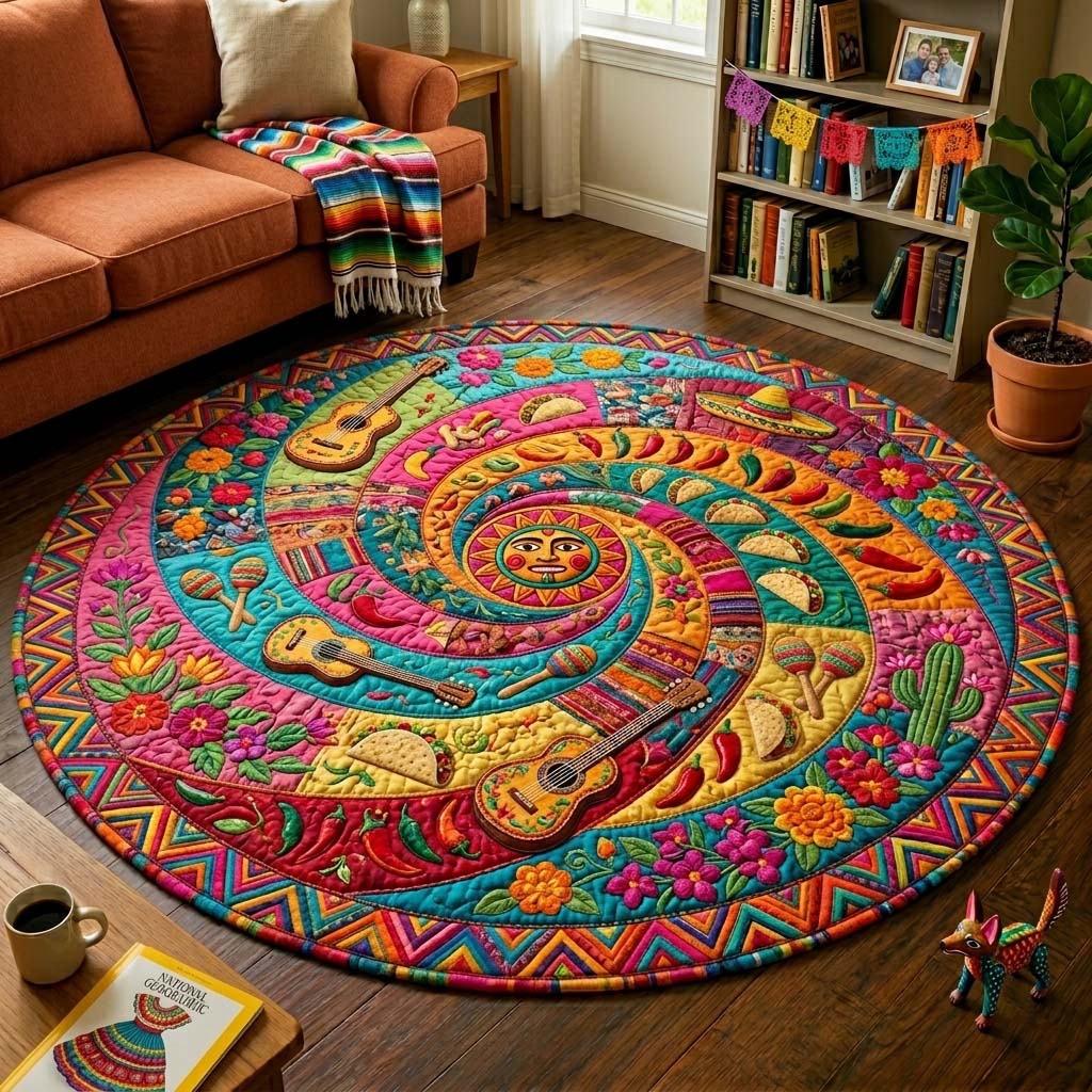 Fiesta Spiral Dance Quilted Round Mat GFTOHD14865