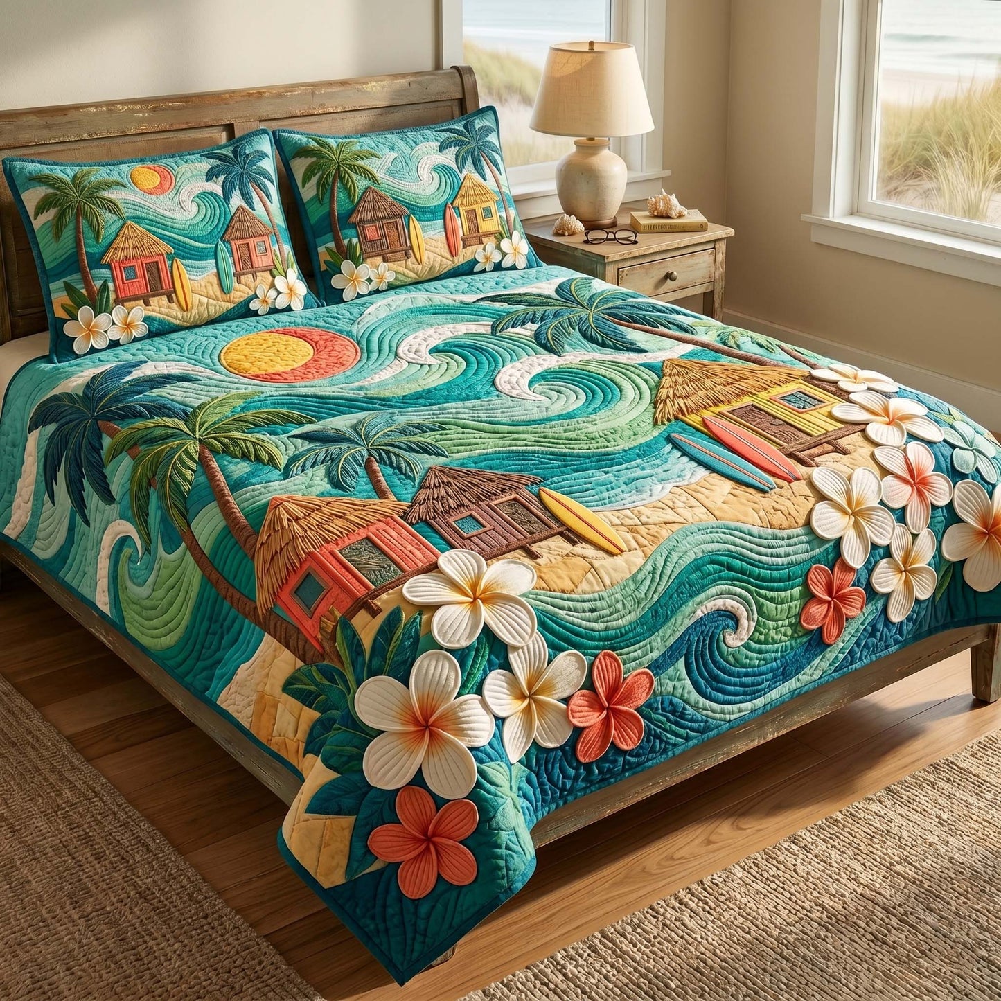 Tropical Wave Escape 3-Piece Quilted Bedding Set GFTOHD14883