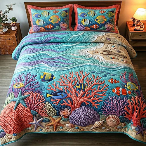 Coral Reef Bliss 3-Piece Quilted Bedding Set GFTOHD14885