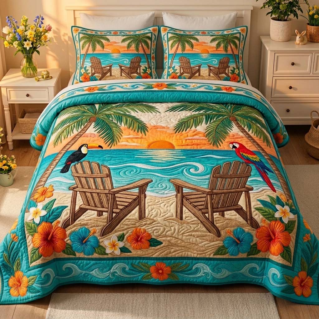 Island Sunset Glow 3-Piece Quilted Bedding Set GFTOHD14889
