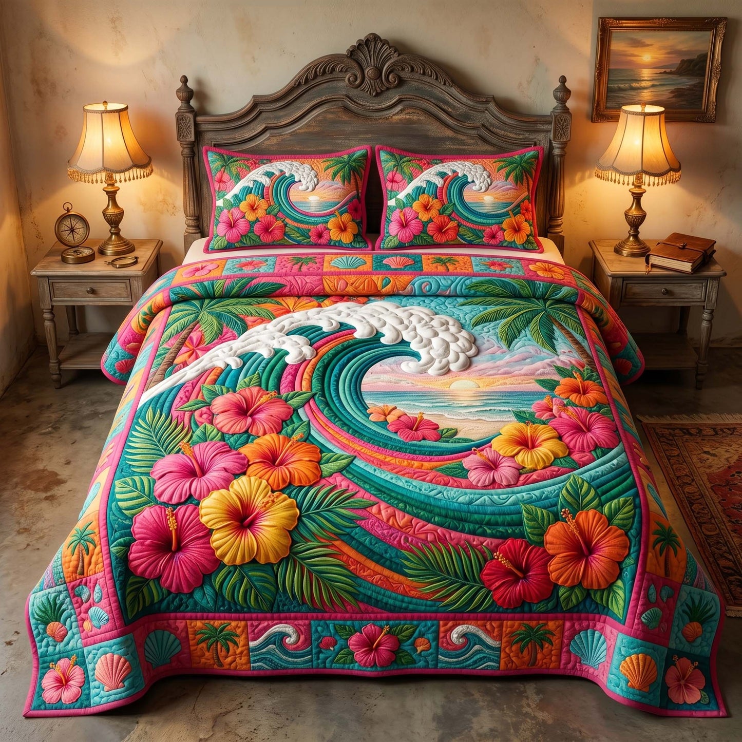Flamingo Lagoon Charm 3-Piece Quilted Bedding Set GFTOHD14890