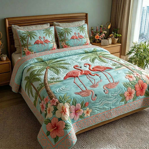 Ocean Breeze Palm 3-Piece Quilted Bedding Set GFTOHD14891