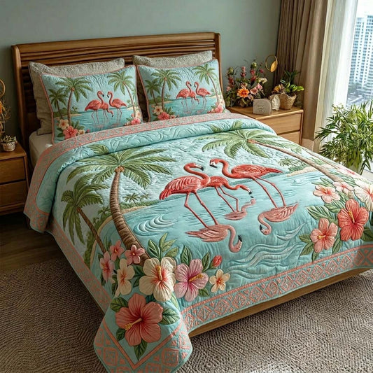 Ocean Breeze Palm 3-Piece Quilted Bedding Set GFTOHD14891