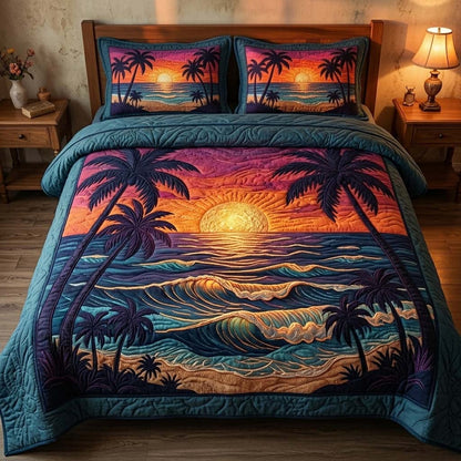 Golden Sunset Shore 3-Piece Quilted Bedding Set GFTOHD14892