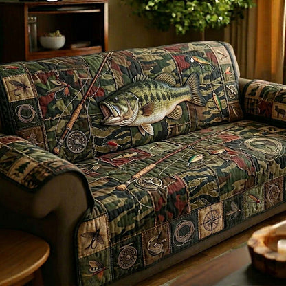 Camo Bass Hunter Quilted Sofa Cover GFTOHD15011