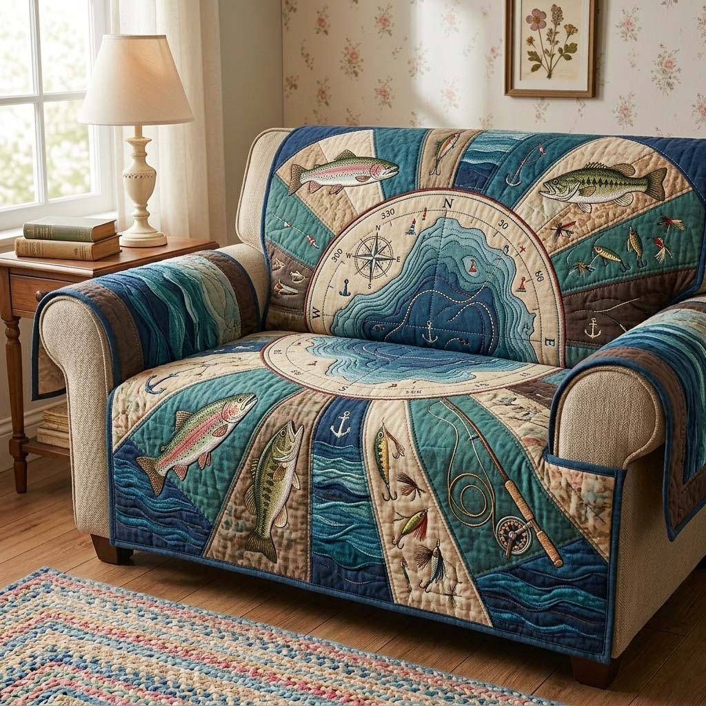 Lake Map Explorer Quilted Sofa Cover GFTOHD15013