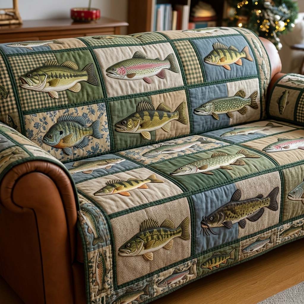 Freshwater Catch Story Quilted Sofa Cover GFTOHD15014
