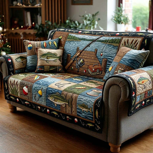 Dockside Fishing Moment Quilted Sofa Cover GFTOHD15016