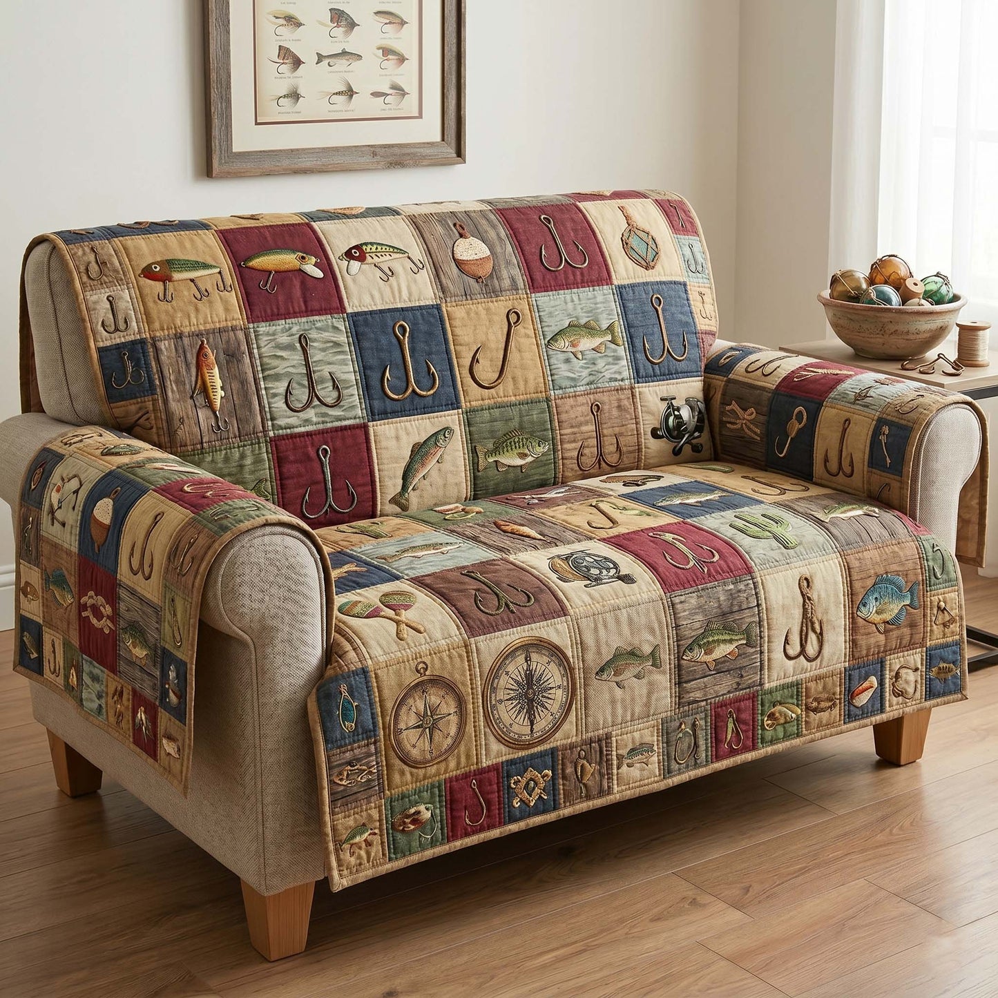 Vintage Tackle Quilted Sofa Cover GFTOHD15021