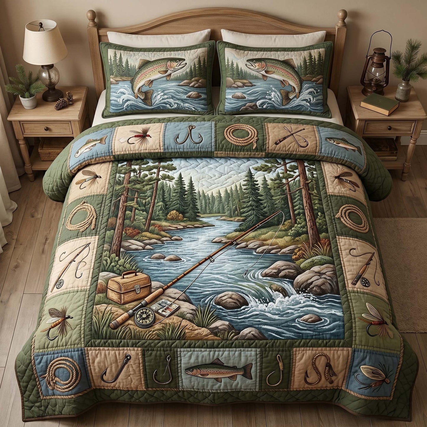 River Catch Set 3-Piece Quilted Bedding Set GFTOHD15055