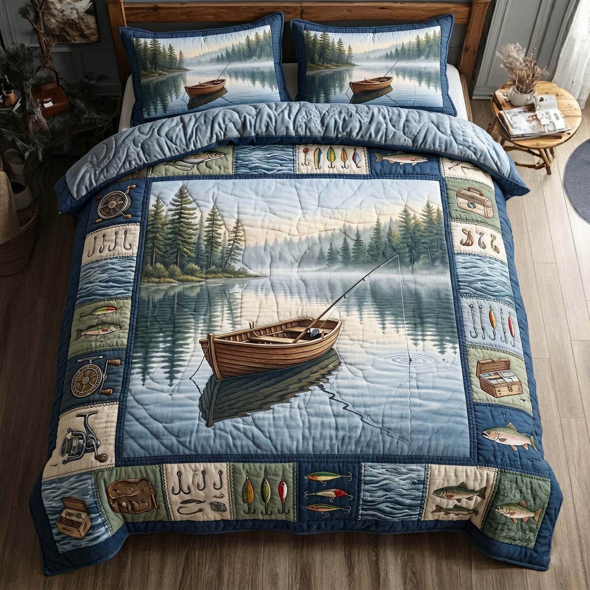 Lake Boat Drift 3-Piece Quilted Bedding Set GFTOHD15056