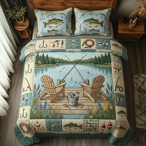 Dockside Fishing Day 3-Piece Quilted Bedding Set GFTOHD15058