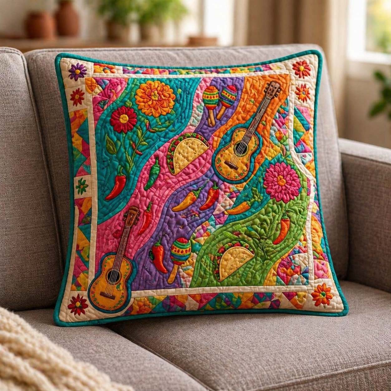 Vibrant Fiesta Garden Quilted Pillow Case GFTOHD15066