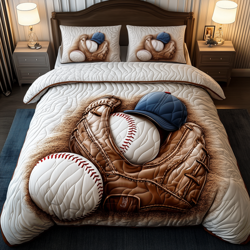 Vintage Baseball Time 3-Piece Quilted Bedding Set GFTOHD1515