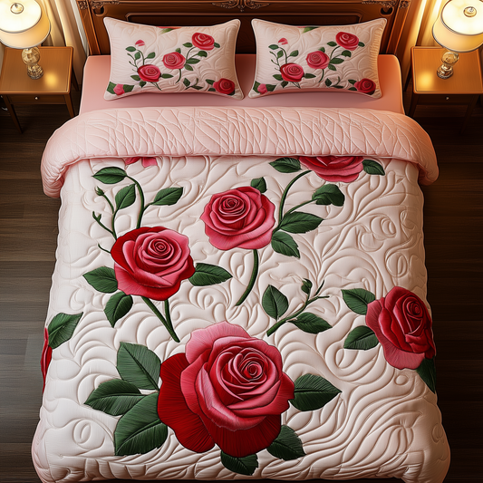 Vintage Roses 3-Piece Quilted Bedding Set GFTOHD1566