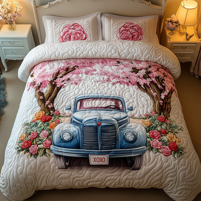 Cherry Blossom Truck 3-Piece Quilted Bedding Set GFTOHD1576