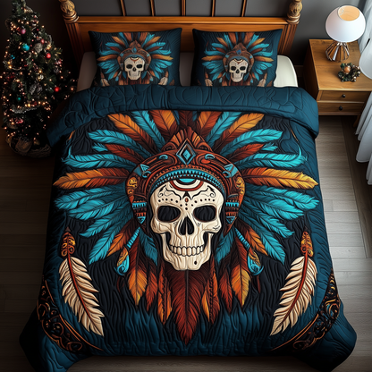 Native Warrior Skull 3-Piece Quilted Bedding Set GFTOHD1609